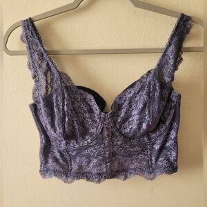 Victoria's Secret Purple Floral Lace Balconette Lined Demi Cup Date Bralette 36D